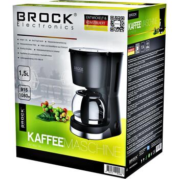 Brock CM 1501 SS кофеварка, 1,5 л, 1080 Вт, черный, антикапельный клапан, съемный фильтр, автоотключение (CM 1501 SS)