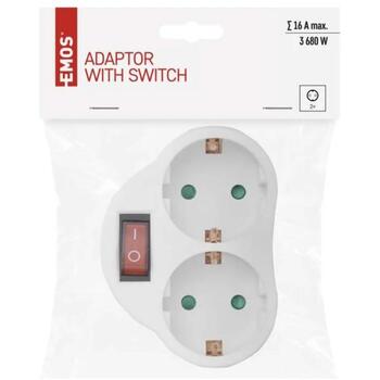 Emos Многофункциональная розетка с выключателем P0063, 2x2P+PE, 250 V~/16 A, 3 680 W, IP20, белый, защита от детей (P0063)