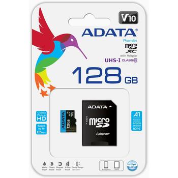 Adata карта памяти microSDXC AUSDX128GUICL10A1-RA1 128GB, скорость чтения 85MB/s, скорость записи 25MB/s, UHS-I, Class 10 (AUSDX128GUICL10A1-RA1)
