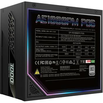 Gigabyte Datora barošanas bloks GP-AE1000PMPG5, 1000W, 80 PLUS Platinum, 120mm ventilators, pilnībā modulārs, aktīvā dzesēšana (GP-AE1000PMPG5)