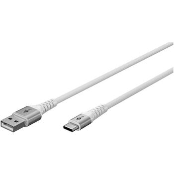 Goobay USB-C to USB-A Supersoft Textile Cable 74530, 1m, 3A, 60W PD, 480Mbps, balts, metāla savienotāji (74530)