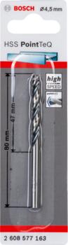 Urbis metālam PointTeQ 4,5 x 47 x 80 mm , 1 gab., Urbjmašīnām/skrūvgriežiem POINTTEQ HSS SPIRĀLVEIDA URBIS, 2608577163, BOSCH (2608577163)