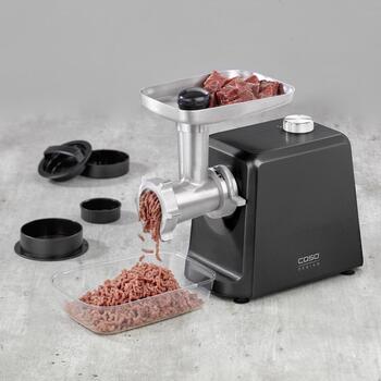 Caso Gaļas malšanas iekārta FW 2500 02874, 2500 W, 2 ātrumi, 2.5 kg/min, 3 nerūsējošā tērauda griešanas plāksnes, desu pildītājs (02874)