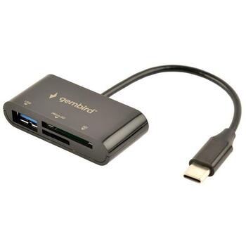 Gembird Читатель карт памяти UHB-CR3-02 USB 3.2 Gen 1 Type-C, поддерживает MicroSD/SD/SDHC/SDXC, 1 USB 2.0 порт, черный (UHB-CR3-02)