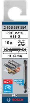 HSS-G urbis met. divp. 3,2x49,0 mm, 10 gab., Urbjmašīnām/skrūvgriežiem PRO METAL HSS-G DIVPUSĒJI SPIRĀLVEIDA URBIS, 2608597584, BOSCH (2608597584)