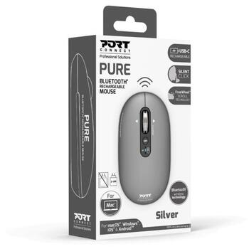 Port Connect PURE MAC 910009, bezvadu optiskā pele, Bluetooth, 2.4 GHz, 1000/1600/2400/3200 DPI, 4 pogas, ritināšanas ritenītis (910009)