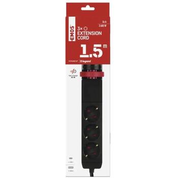 Emos Удлинитель P1321PD, 1,5 м, 3× 2P + PE, 2× USB-A QC 3.0 18 W, 1× USB-C PD 20 W, 3680 W, PVC, защита от детей (P1321PD)