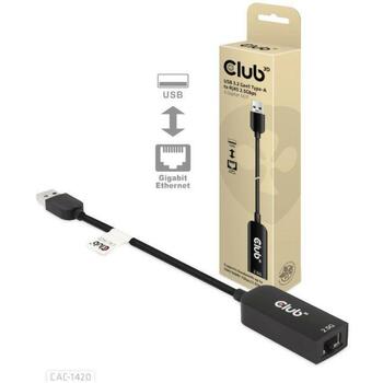 Club3D USB 3.2 к RJ45 адаптер CAC-1420, 2.5Gbps, 1 RJ45, 0.21m, черный, 0.021кг (CAC-1420)