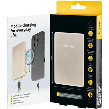 Intenso Power Bank 7344021 5000 мАч, 15 Вт беспроводная зарядка, 20 Вт USB-C PD, совместим с MagSafe, шампанское (7344021)