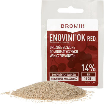 Browin Enovini® OK RED винные дрожжи 400390, 7 г, 25 Л, для красного вина, снижает кислотность на 20-24% (400390)