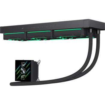 Gamemax procesora šķidruma dzesētājs HAILSTORM 360 LCD BK, 66.89 cfm, TDP līdz 330W, ARGB ventilators, 800-2000 rpm (HAILSTORM 360 LCD BK)