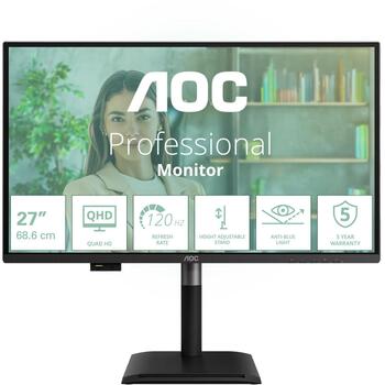 Aoc LCD monitors Q27P4U 68.6 cm 2560 x 1440 120 Hz IPS, USB centrmezgls 3.2 Gen 1, regulējams statīvs, VESA montāža (Q27P4U)