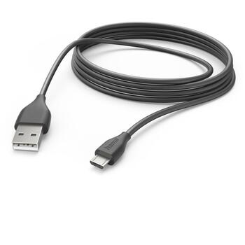 Hama USB kabelis 00201588, 3m, melns, USB 2.0, Mikro-USB, USB Type-A, 3A, 480Mbit/s, Quick Charge (00201588)