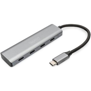Digitus USB centrmezgls DA-70246, 4 x USB-C, tumši pelēks, Genesys Logic GL3510 mikroshēma (DA-70246)