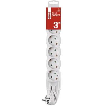 Emos Удлинитель P0623R, 3 м, 6× 2P + PE НЕМЕЦКИЙ, ПВХ, 3 680 Вт, защита от детей (P0623R)