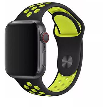 Devia Спортивный Ремешок, 102010472103, 42/44/45/49 мм, силикон, Apple Watch Series 3-8, Apple Watch Ultra, черный/желтый (102010472103)