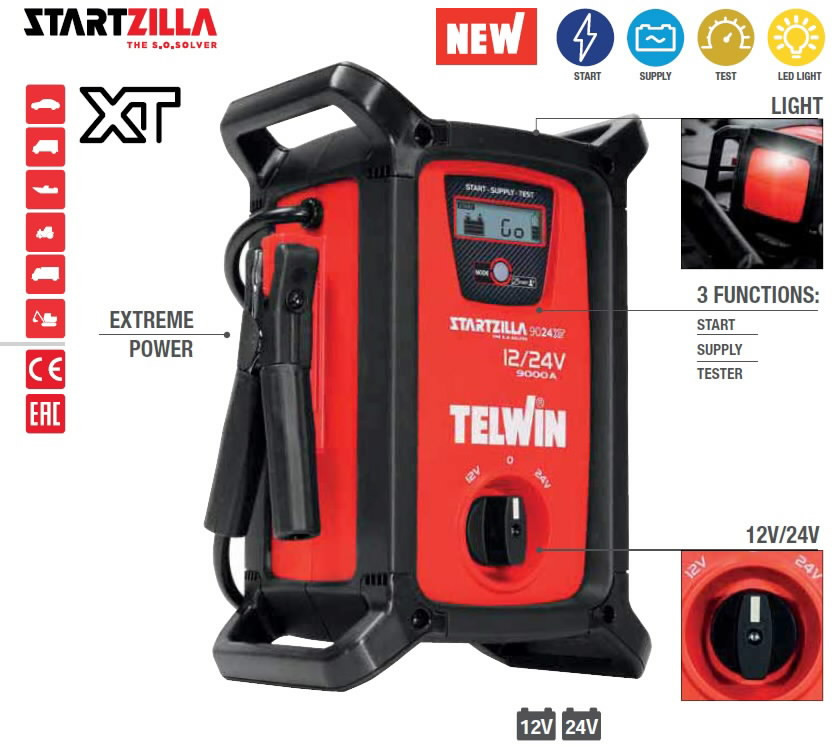 Telwin StartZilla 9024 XT auto palaišanas iekārta un testers automašīnām un kravas auto 12-24V 9000A 31.2Ah LiFePO4 829525 (829525)