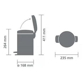 Brabantia NewIcon 113147 ведро с педалью, 3 л, 16,8 см, нержавеющая сталь, тихая крышка, защита от запахов (113147)