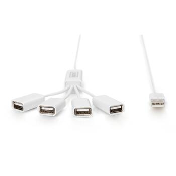 Digitus USB centrmezgls DA-70216, 4x USB 2.0, 480 Mb/s, 1 m kabelis, DC 2,5 mm, Plug & Play, HotSwap, Windows, Mac OS (DA-70216)