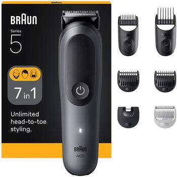 Braun AIO5520 matu un bārdas trimmeris, 7-in-1, 14 soļi, 0.5-21mm, 120min, Li-Ion, ūdensizturīgs (AIO5520)