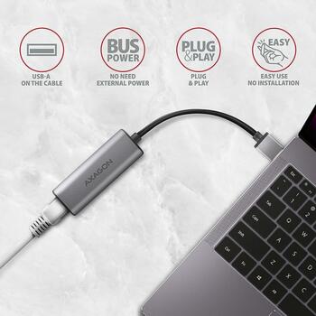 Axagon Сетевой адаптер ADE-25R, 2.5 Гбит/с, USB 3.2 Gen 1, 1x RJ-45, металлический корпус, Plug and Play, Wake-on-LAN (ADE-25R)