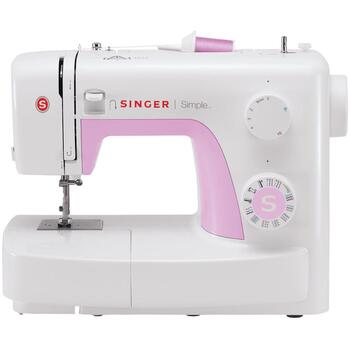Singer Šujmašīna SIMPLE 3223, 23 dūrieni, 1 pogas caurums, 750 dūrieni/min, balta/rozā, automātiska diegu ievilkšana (3223)