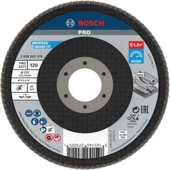 Slīpp.slīpšķīvis metālam D=115 mm, K 120, 1 gab., Mazām leņķa slīpmašīnām PRO X571 VĒDEKĻVEIDA DISKS, 2608607319, BOSCH (2608607319)