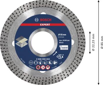 Dimanta grieš. Disks HardCeramic 85x22.23x1.4, Mazām leņķa slīpmašīnām EXPERT HARD CERAMIC DIMANTA GRIEZĒJDISKS, 2608900653, BOSCH (2608900653)