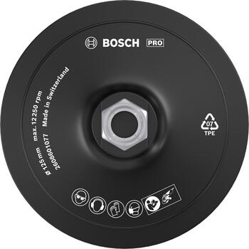 Gumijas slīpšķīvis D 125, Mazām leņķa slīpmašīnām PRO BACKING PAD, 2608601077, BOSCH (2608601077)