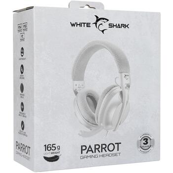 White Shark Провода игровые наушники PARROT WHITE/GREY, 165 г, 40 мм, 121 дБ, 30 Ω, 1.8 м, 2.0, 3.5 мм, Выдвижной микрофон (PARROT WHITE/GREY)