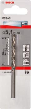 HSS-G urbji metālam 5,1mm , 1gab., Urbjmašīnām/skrūvgriežiem HSS SLĪPĒTS SPIRĀLVEIDA URBIS, 2608585923, BOSCH (2608585923)