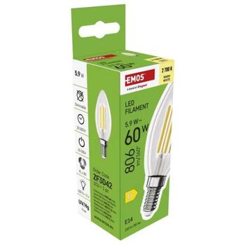 Emos LED свеча ZF3D42, 5,9 Вт, 230 В, 806 лм, теплый белый, 360°, 25 000 часов, E14 (ZF3D42)