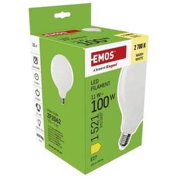 Emos LED лампочка G125 ZF2D62, 11 W, 230 V, 1521 lm, теплый белый, 360°, 25 000 часов, E27, класс D (ZF2D62)