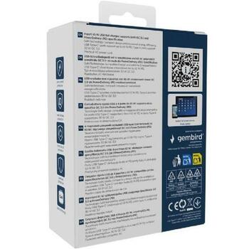 Gembird Зарядное устройство TA-UC-2A2C-PD65-01-BK 4-портовое 65 Вт, 100-240 В, 20 В, 1.5 м сетевой кабель, черный, PD, QC 3.0 (TA-UC-2A2C-PD65-01-BK)