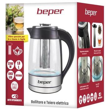 Beper Электрический чайник BB.103 CZR-05-ORE, 1,8L, 2200W, скрытый нагревательный элемент, индикатор уровня воды (CZR-05-ORE)