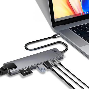 Media-Tech HUB 8 в 1 GIGA LAN MT5046, 100 Вт, 8 портов, 4K HDMI, USB-C PD, алюминиевый корпус (MT5046)