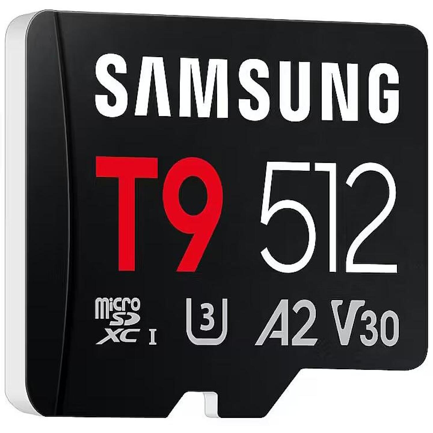 Samsung T9 microSD карта MB-MH512T/WW, 512 ГБ, 200 МБ/с, 130 МБ/с, UHS-I, U3, V30, A2, водонепроницаемая, ударопрочная (MB-MH512T/WW)