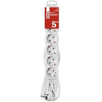Emos Удлинитель P0625R, 5 м, 6× 2P + PE, белый, ПВХ, 3 680 Вт, защита от детей (P0625R)