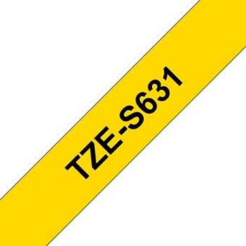 Brother лента для этикеток TZE-S631, 1.2см, 8м, черный на желтом, TZe, ламинированная, сверхпрочный клей, водостойкая (TZE-S631)