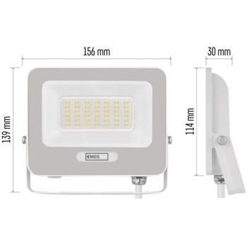 Emos LED prožektors GLARO ZS2234W, 30 W, 3000 lm, IP65, neitrāli balta, alumīnija, 120°, 20 000 h (ZS2234W)