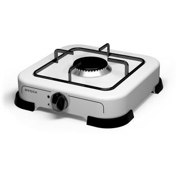 Brock GS 001 W Мини-плита, 1 конфорка, 268 мм, 64 мм, белая, чугунные горелки, защита от утечки газа (GS 001 W)