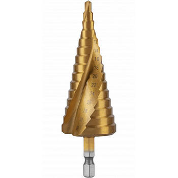 Hogert ступенчатое спиральное сверло HT6D326, 4-32мм, HSS 4241, 15 ступеней, 1/4” HEX, 118°, автоматическая снятие заусенцев (HT6D326)