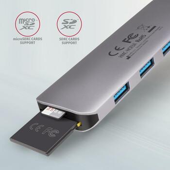 Axagon USB centrmezgls HMC-HCR3A, 3x USB 3.2, 1x HDMI, 1x SD, 1x microSD, 20 cm kabelis, alumīnija korpuss (HMC-HCR3A)