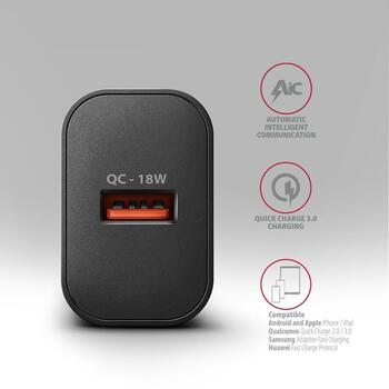 Axagon зарядное устройство ACU-QC18 18W 1× USB-A QC 3.0, Входное напряжение 100-240V, Защита питания, Черный (ACU-QC18)