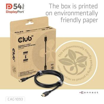 Club3D DisplayPort 2.1 CAC-1093 kabelis 3m, 54Gbps, 8K120Hz, 2160p/4320p, taisns kontakts, melns (CAC-1093)