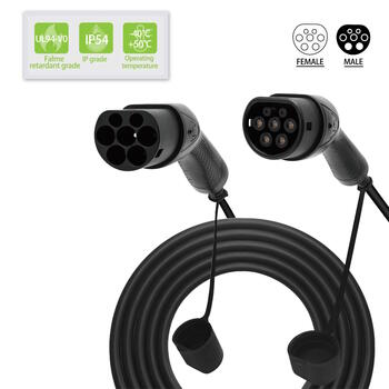 EV Charge Premium EU CE универсальный зарядный кабель 11 кВт, 16A, Type 2 – Type 2, длина 7.5 м, чёрный (AUX1675T2)