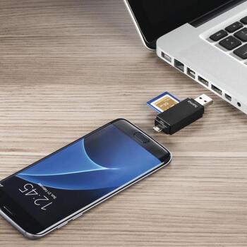 Hama 00181056 USB 2.0 OTG картридер, алюминий, SD/microSD, 480 Мбит/с, черный (00181056)