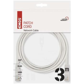 Emos UTP патч-кабель CAT5E S9124, 3 м, 8 проводов, RJ45/RJ45, серый, PVC, 1000 Base-T (S9124)
