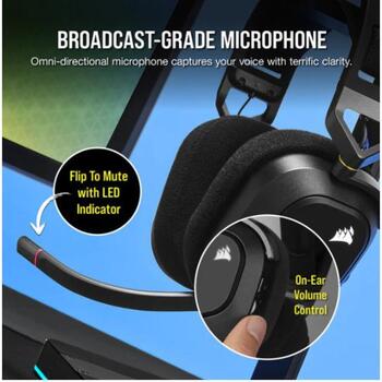 Corsair spēļu austiņas HS80 RGB CA-9011235-EU, 50 mm, 32 Ohm, 20-40000 Hz, 2.4 GHz, 20 h, Dolby Atmos, RGB, mikrofons (CA-9011235-EU)