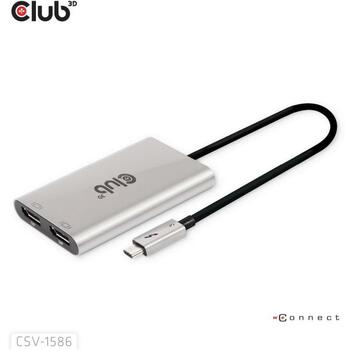 Club3D I/O адаптер CSV-1586 Thunderbolt 3 на 2 DisplayPort 4K60Hz, 2 DisplayPort, 1 Thunderbolt, Серебристый (CSV-1586)